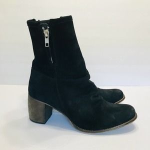 JEFFREY CAMPBELL X FREE PEOPLE Slouchy Distressed Blk 10 Suede Dual Zip Booties